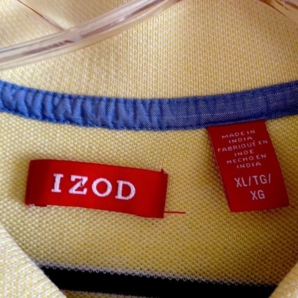 Izod Men’s Striped Polo Shirt Cotton Preppy Casual Yellow Navy Size XL - Picture 3 of 6